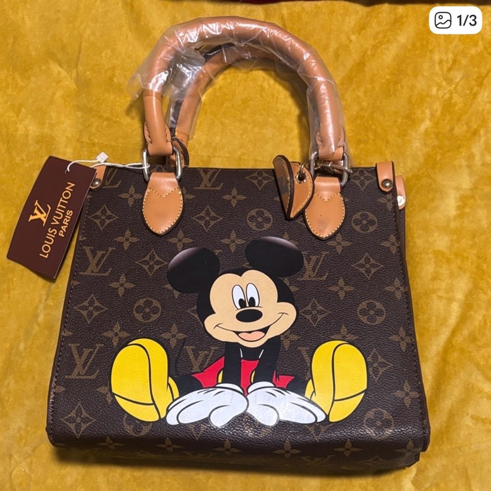 Louis Vuitton Brown Tote with Mickey Mouse Design